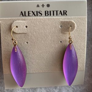 Alexis Bittar purple drop earrings with gold hooks